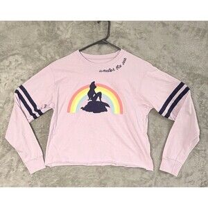 Disney Princess Ariel Little Mermaid Rainbow Crop Sweatshirt Juniors SM Purple